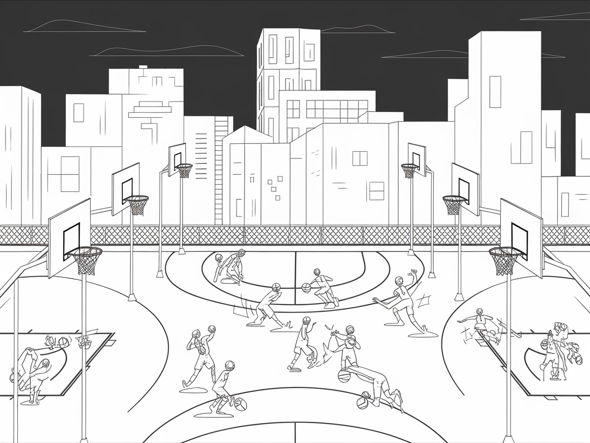 Street Basketball Court Scene Coloring Page
