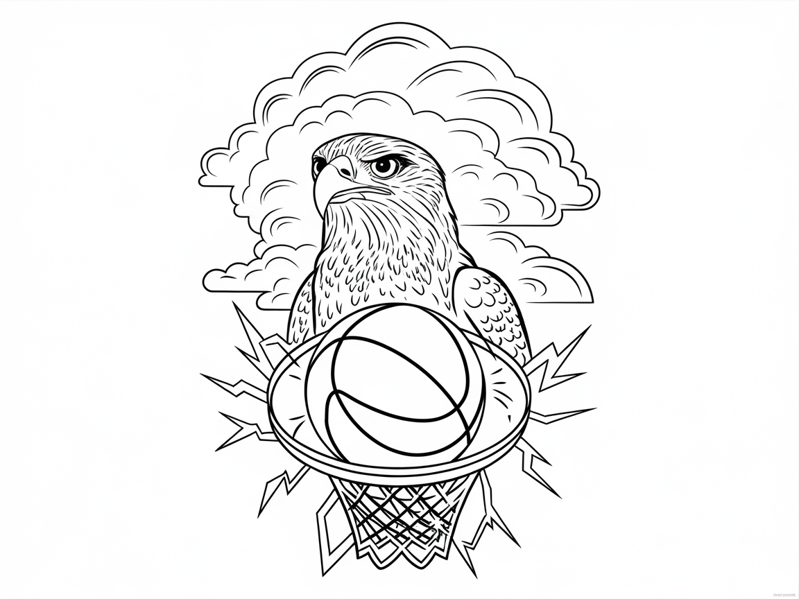 Bold Eagle Basketball Hoop Design to Color