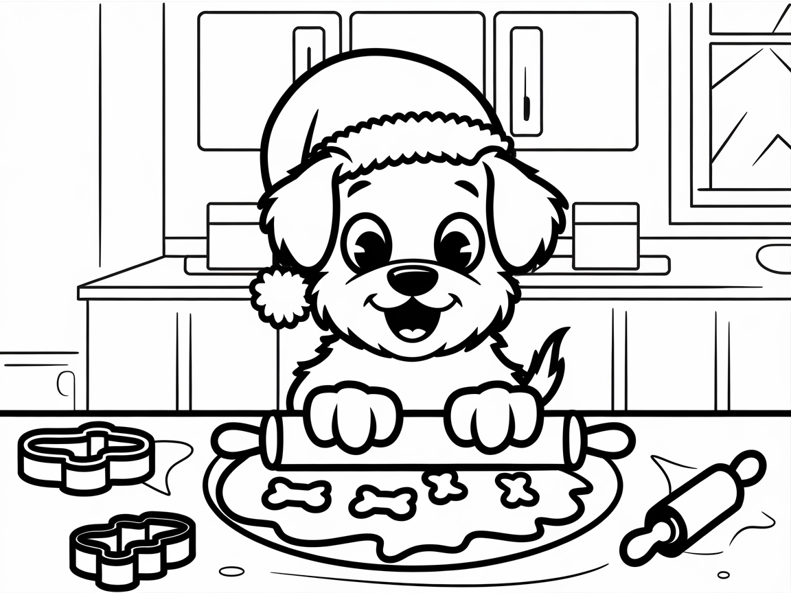 Puppy Baker Rolling Out Christmas Cookies
