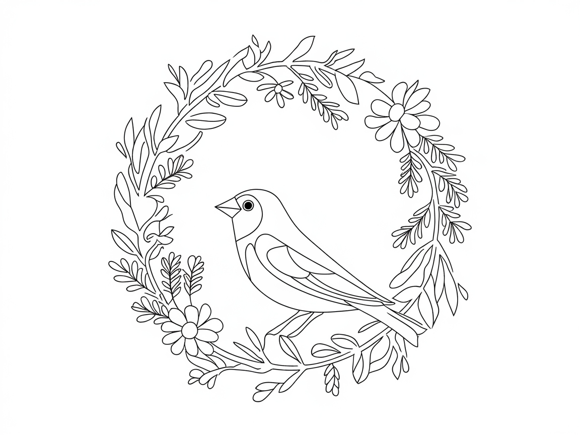 Charming Finch in Floral Wreath