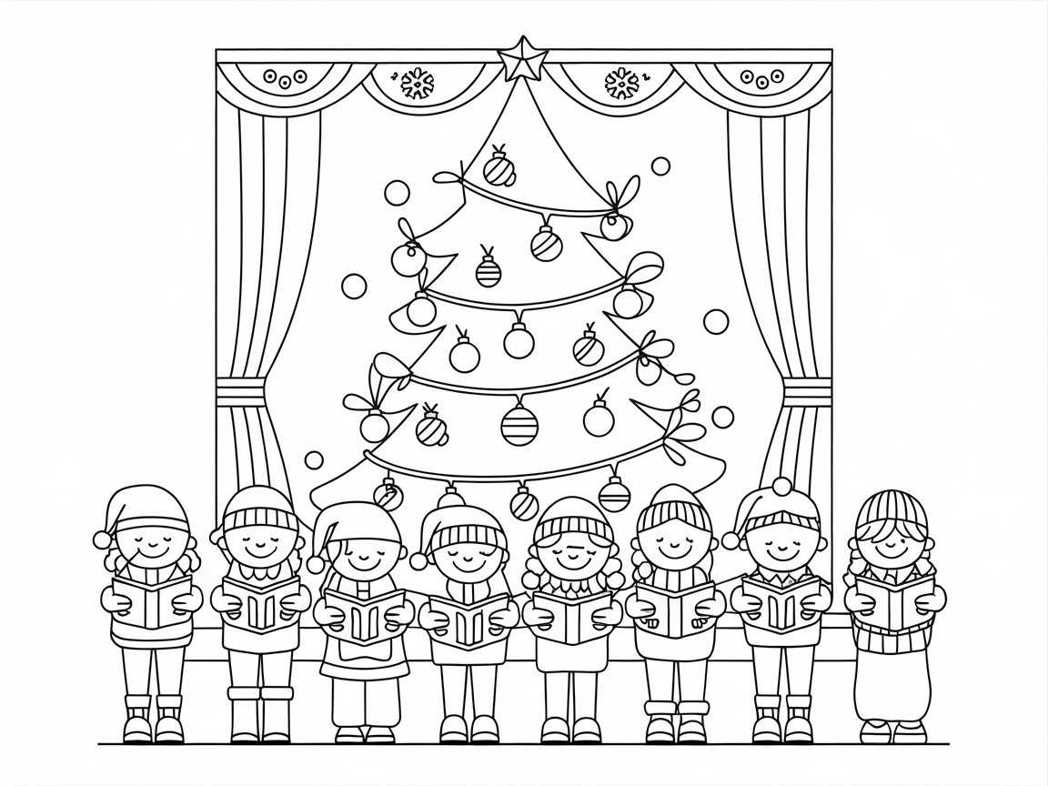 Joyful Carolers by the Christmas Tree