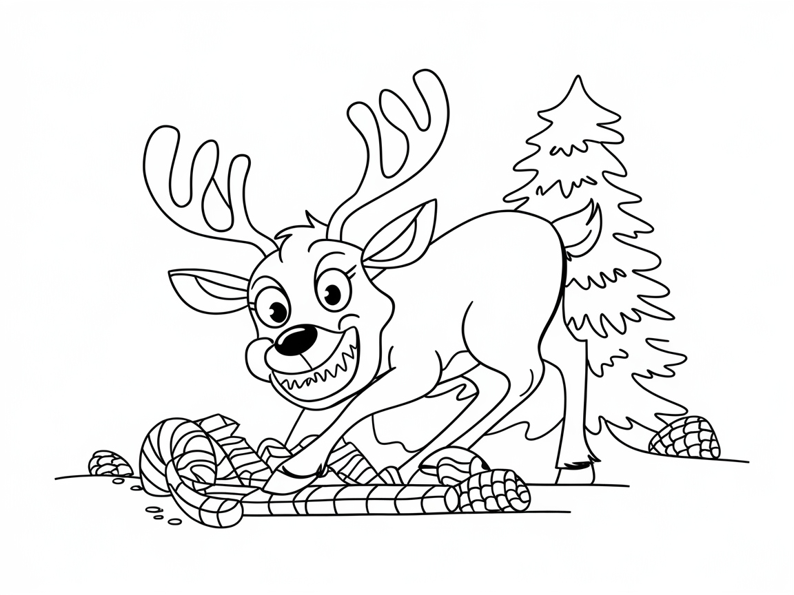 Joyful Reindeer Playing with Candy Canes