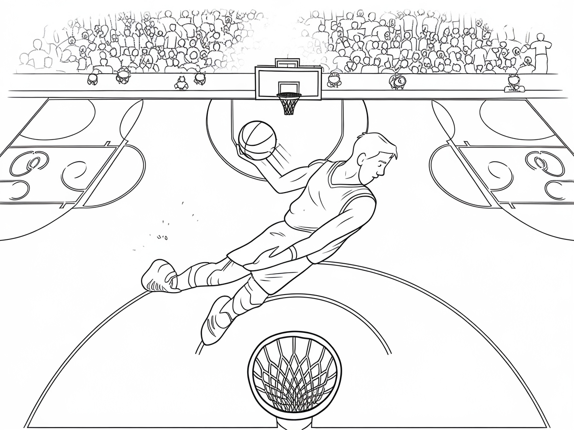 Soar for a Slam: Basketball Heroics Coloring Page