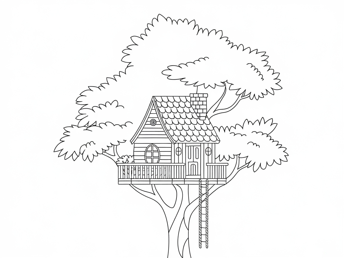 Relaxing Treehouse Retreat Coloring Page