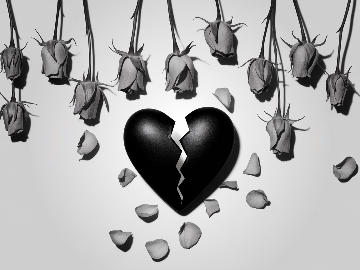 Melancholic Rose and Broken Heart Coloring Page