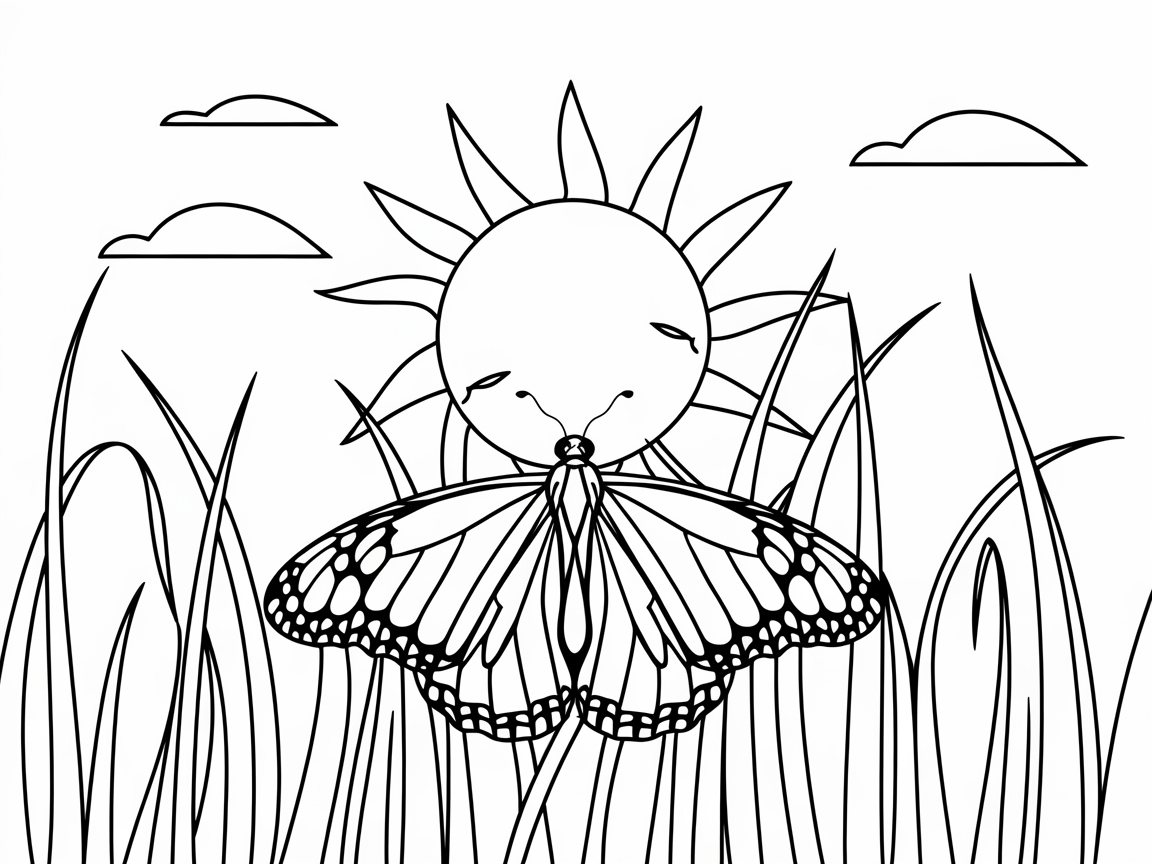 Butterfly Swaying in the Sunlit Grasses