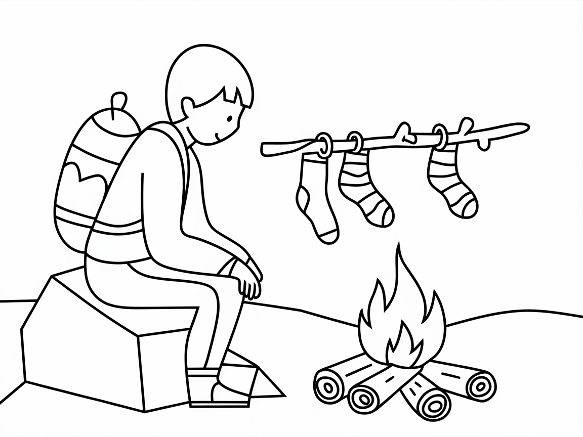 Cozy Campfire Sock Drying Scene