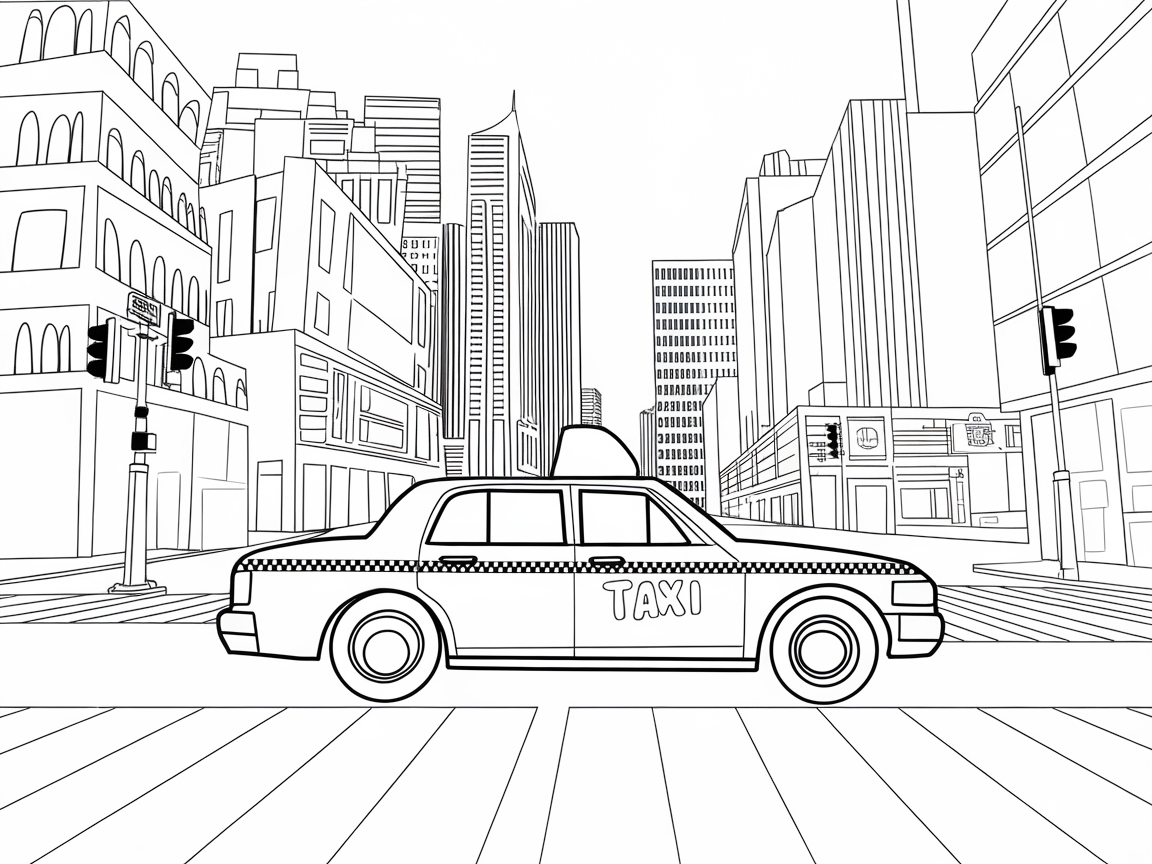Explore City Life with This Urban Taxi Scene