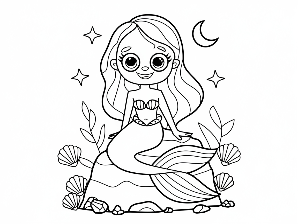 Adorable Big-Eyed Mermaid in an Underwater Scene