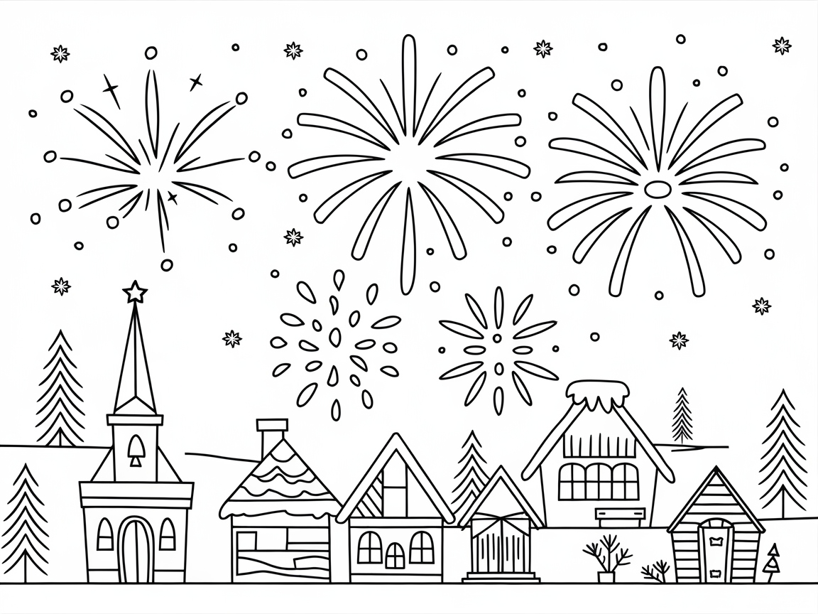 Festive Fireworks Over a Snowy Christmas Village