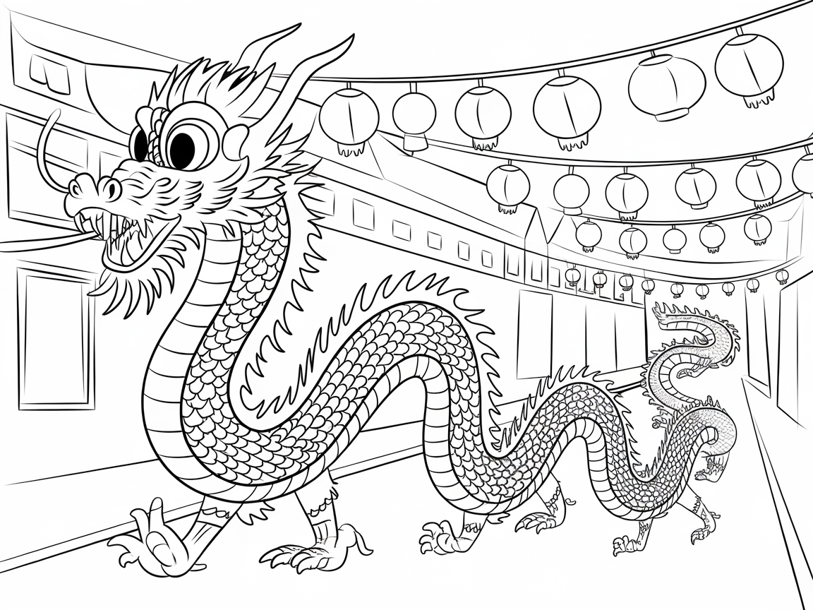 Majestic Dragon Parade Coloring Page