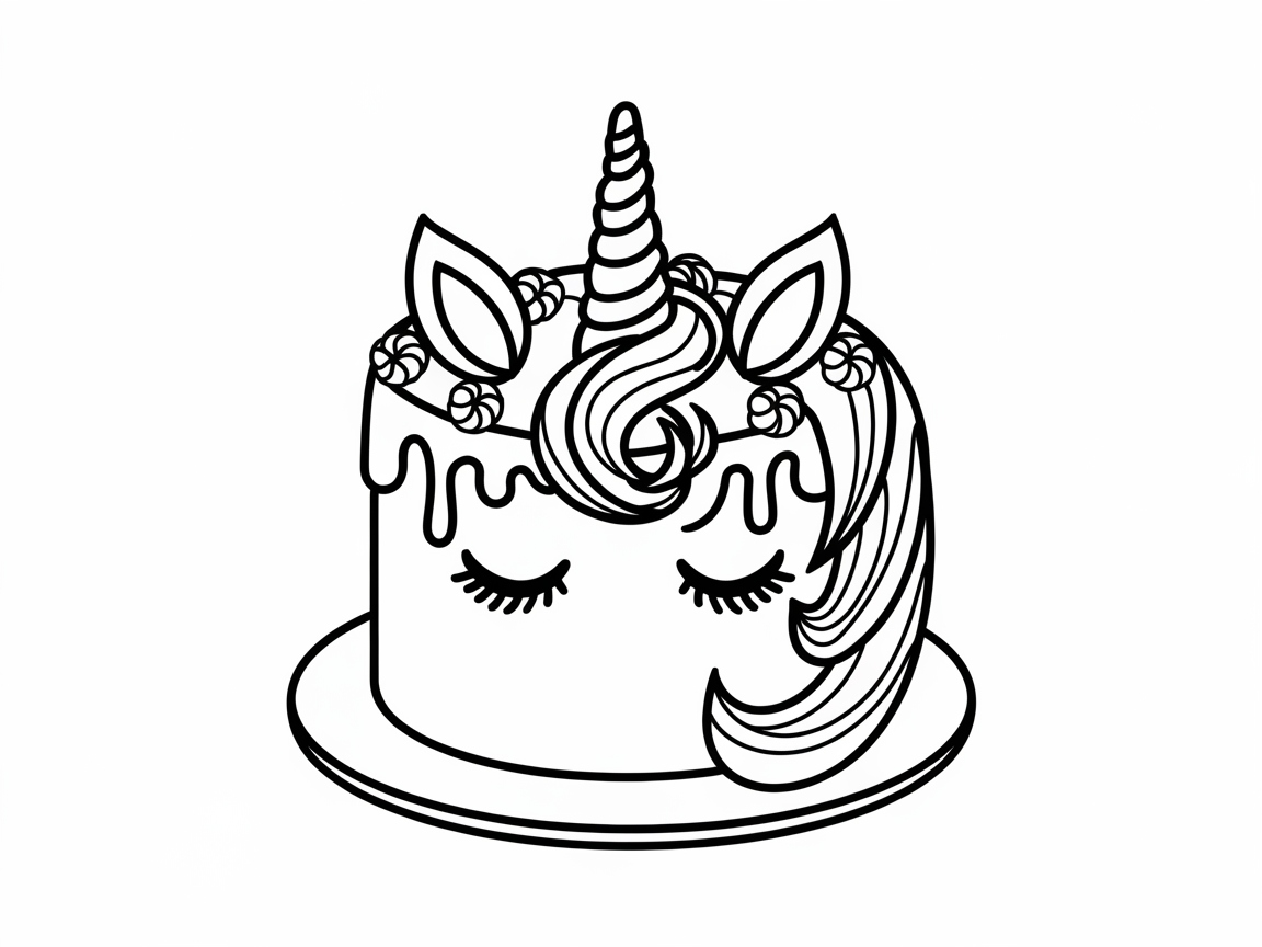 Unicorn Fantasy Cake Coloring Page