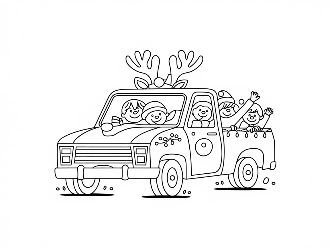 Joyful Ride in a Festive Reindeer Truck
