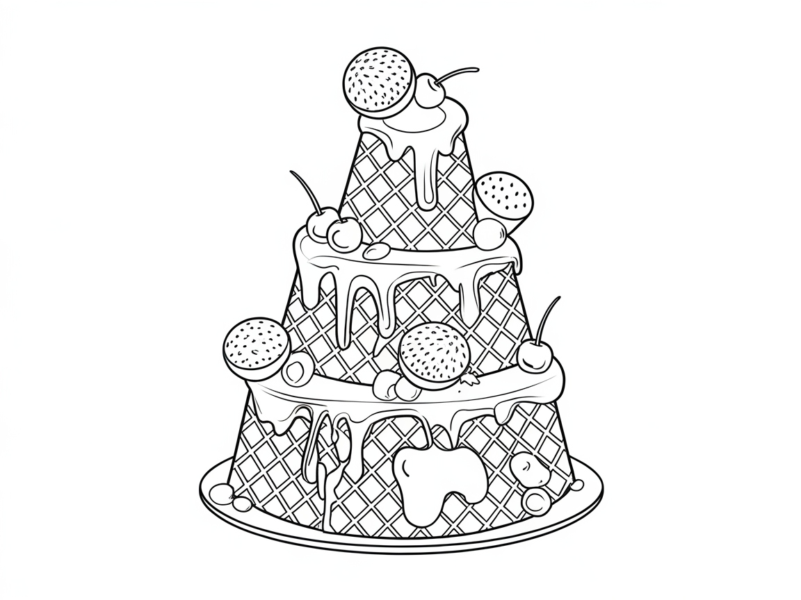 Sweeten Your Day with This Ice Cream Cone Cake Coloring Page