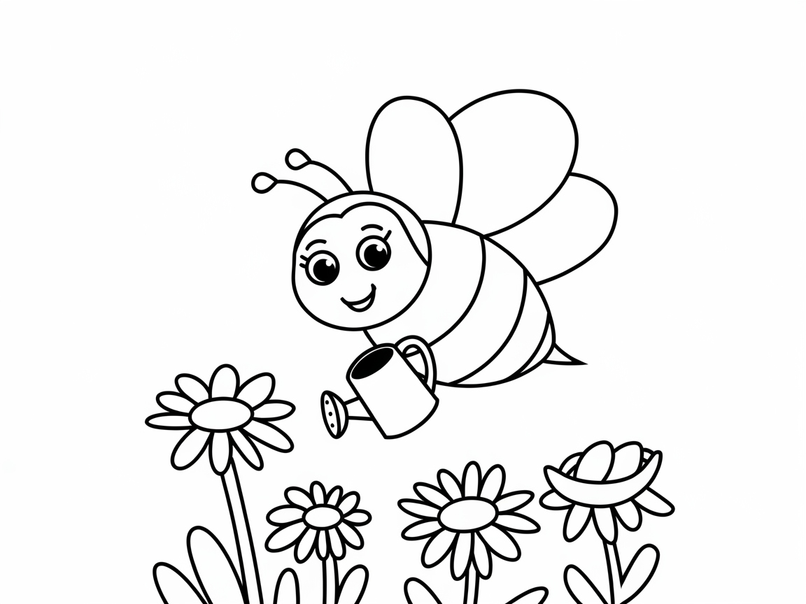 Adorable Bee Watering Flowers