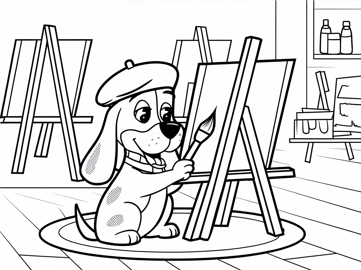 Artistic Basset Hound Creating a Masterpiece