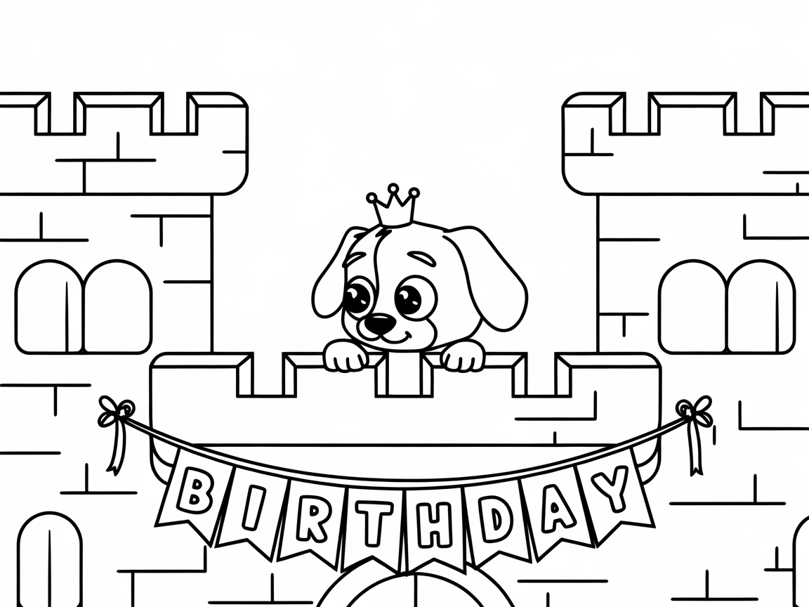 Royal Birthday Bash: Color This Castle Puppy Scene