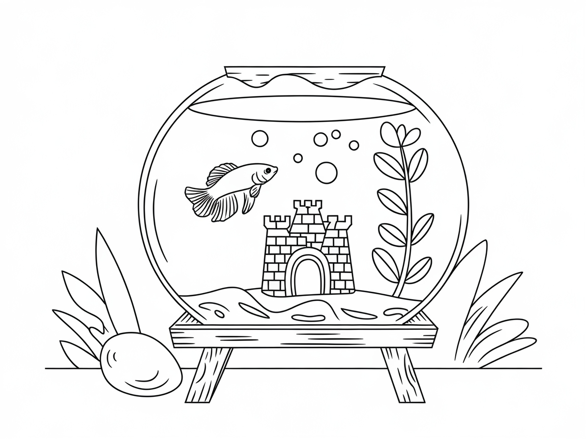 Charming Betta Fish in a Castle Aquarium