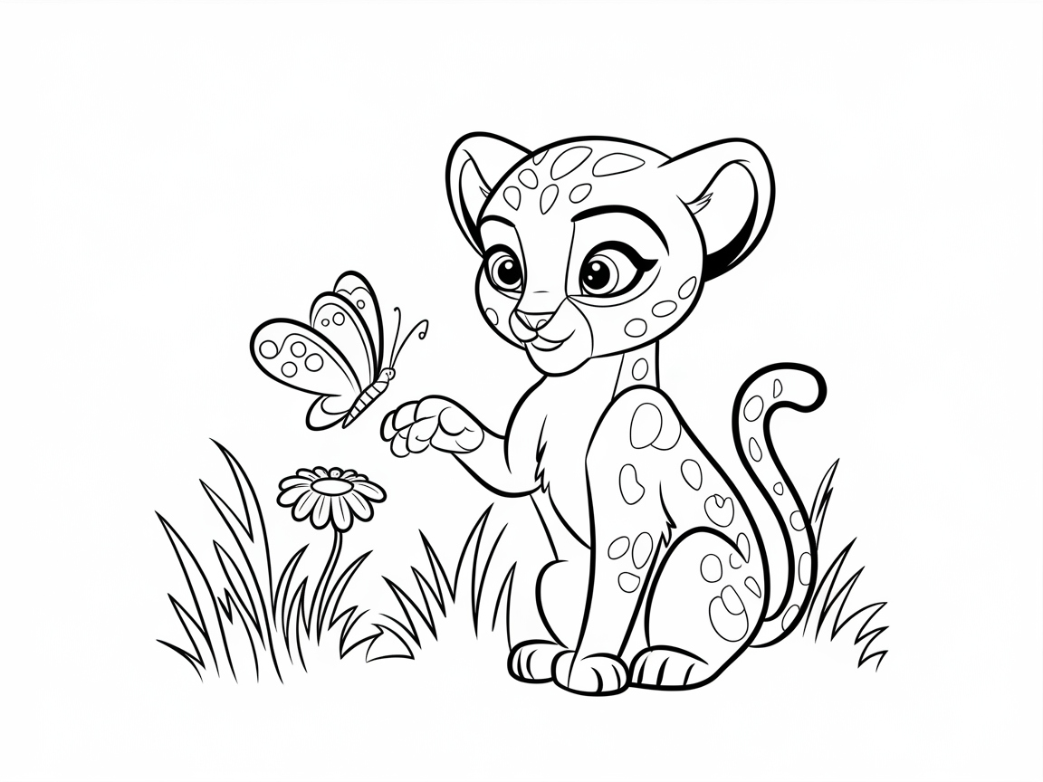 Charming Cheetah Cub and Butterfly Encounter