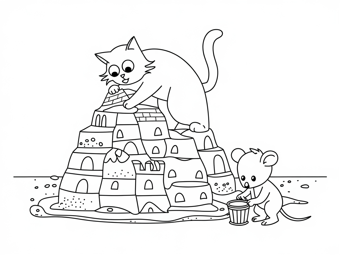 Join the Sandcastle Building Fun with Cat and Mouse
