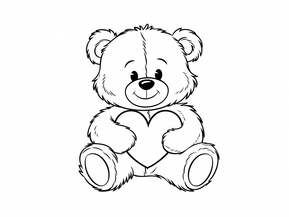 Adorable Bear Hugging a Heart Coloring Page