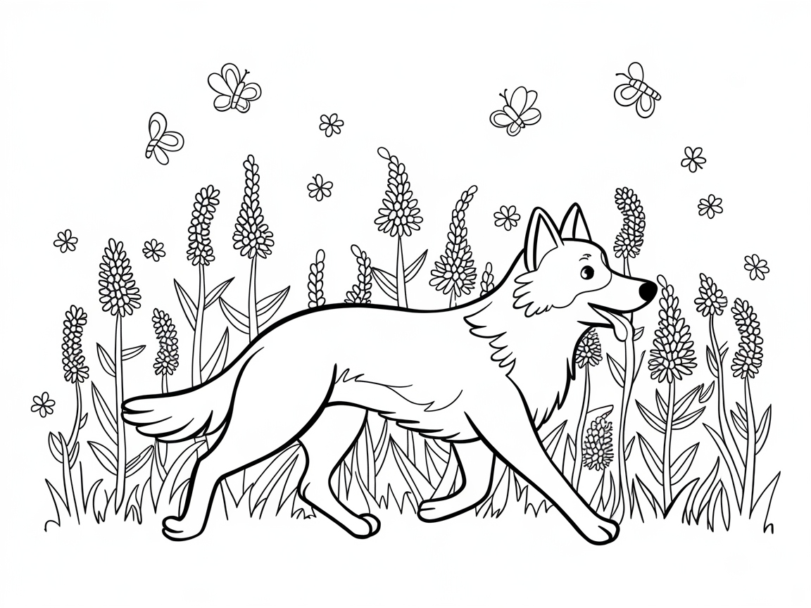 Happy Border Collie Strolling Through a Flower Garden