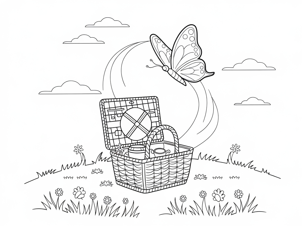Butterfly Soaring Above a Picnic Basket