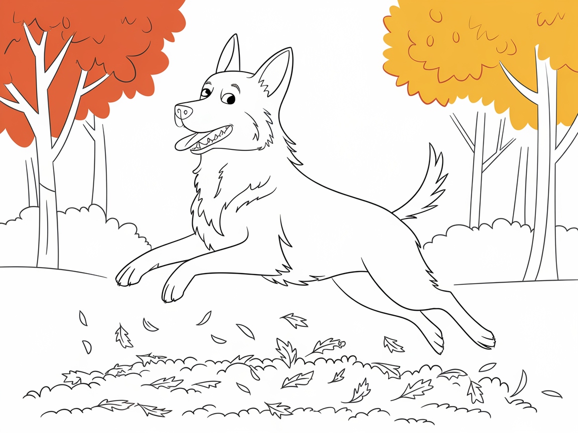 Playful Belgian Malinois in Autumn Leaves