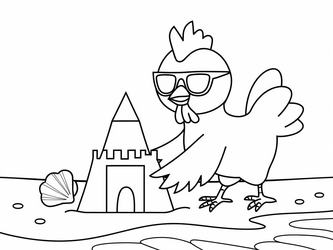 Beach Day Fun: Chick Building a Sandcastle