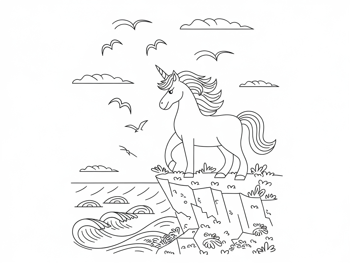 Majestic Unicorn Overlooking the Ocean