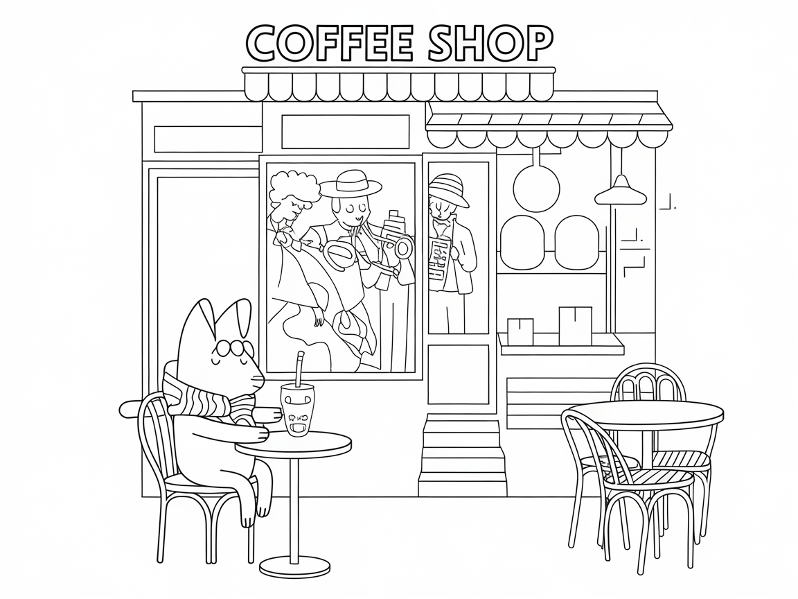 Jazz Vibes with a Boba-Loving Cat at the Coffee Shop