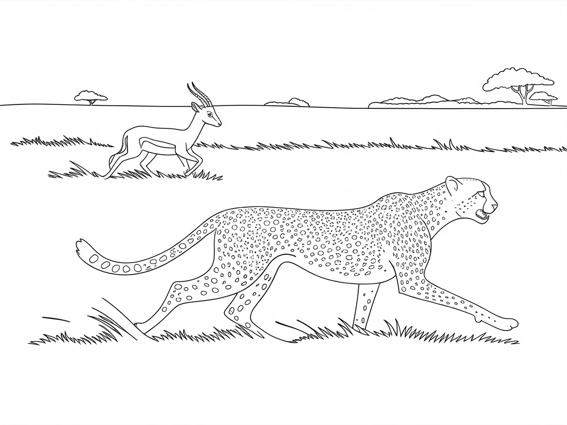 Cheetah in Full Sprint with Gazelle Companion