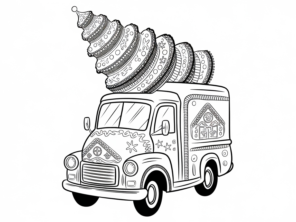 Gingerbread Delivery Truck with Festive Candy Cone