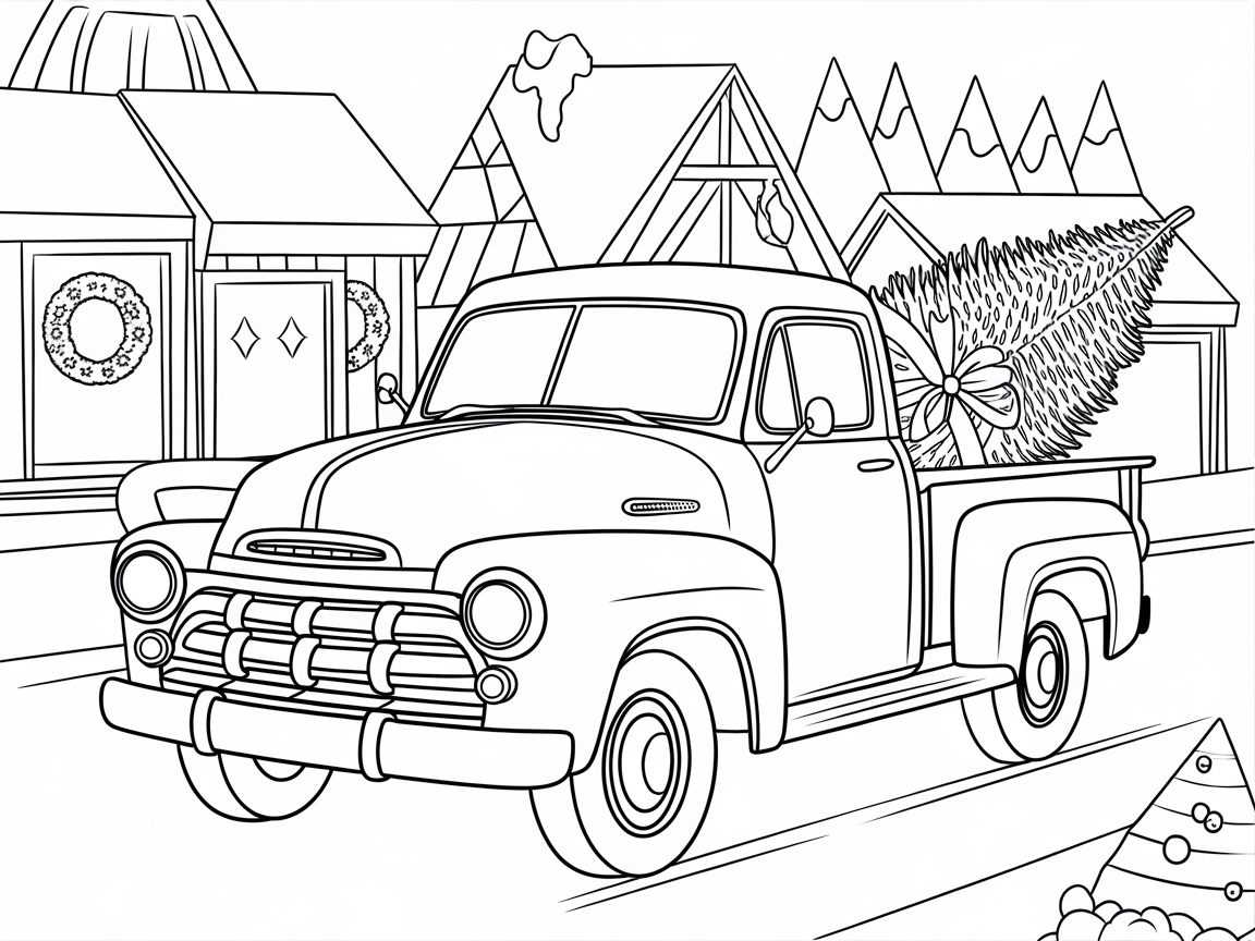 Vintage Truck Hauling a Christmas Tree