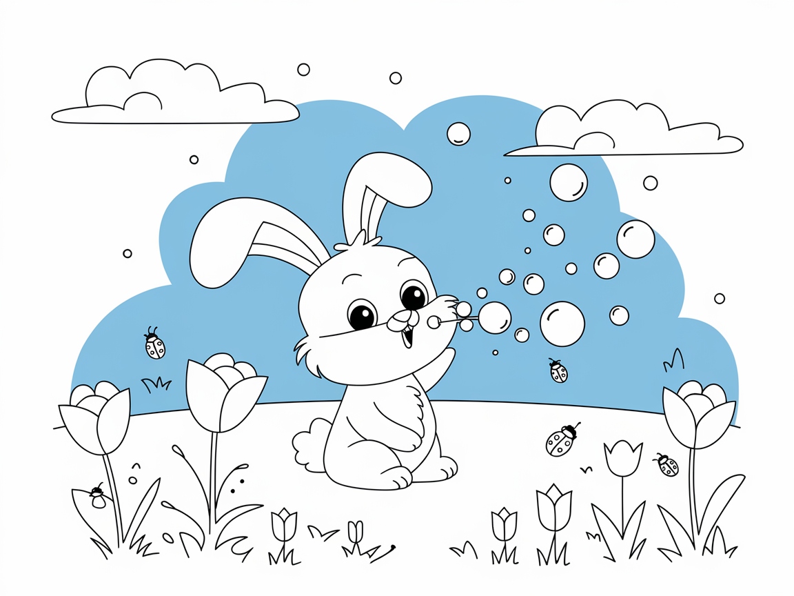 Hop into Spring with This Bunny and Bubbles Coloring Page