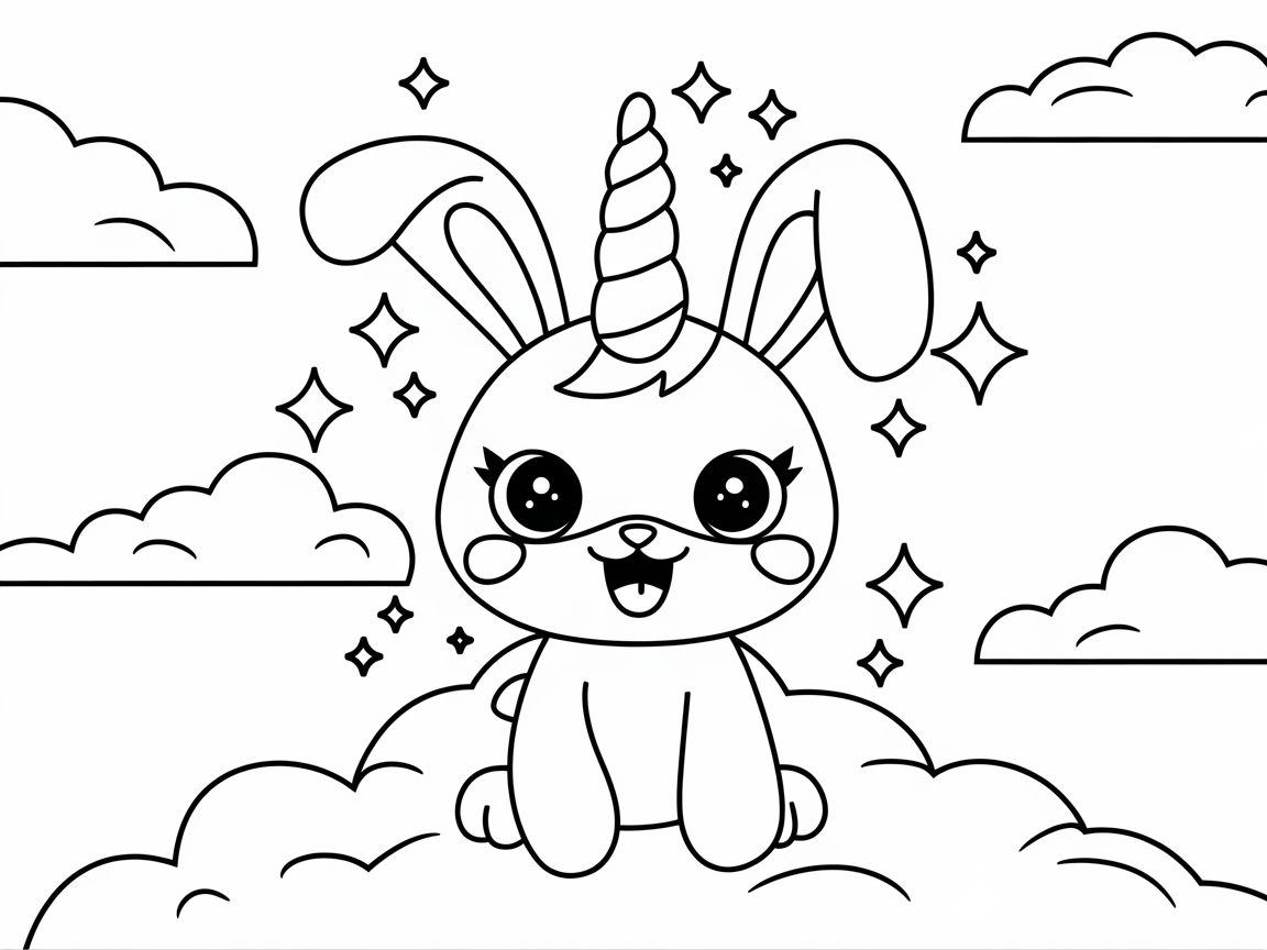 Unicorn Bunny on a Cloudy Adventure