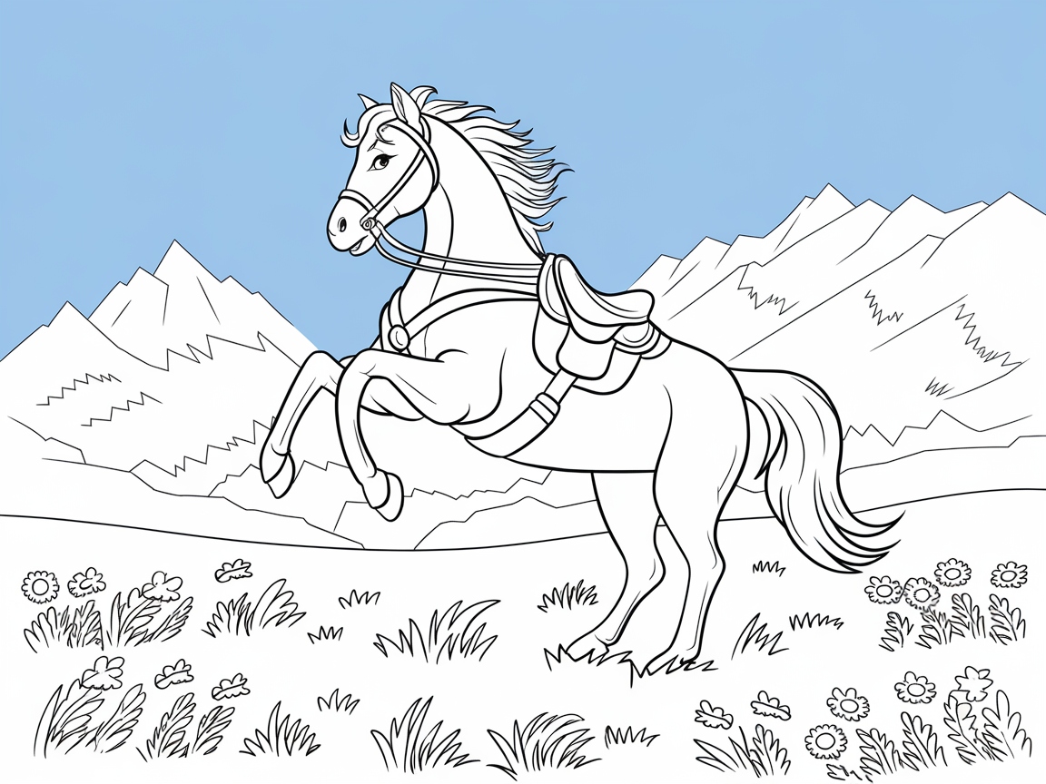 Mountain Meadow Gallop: Graceful Horse Adventure