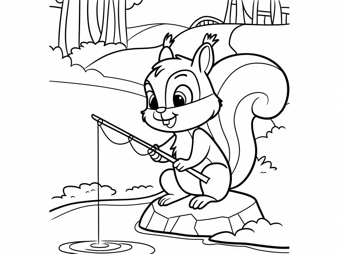 Joyful Squirrel on a Fishing Adventure