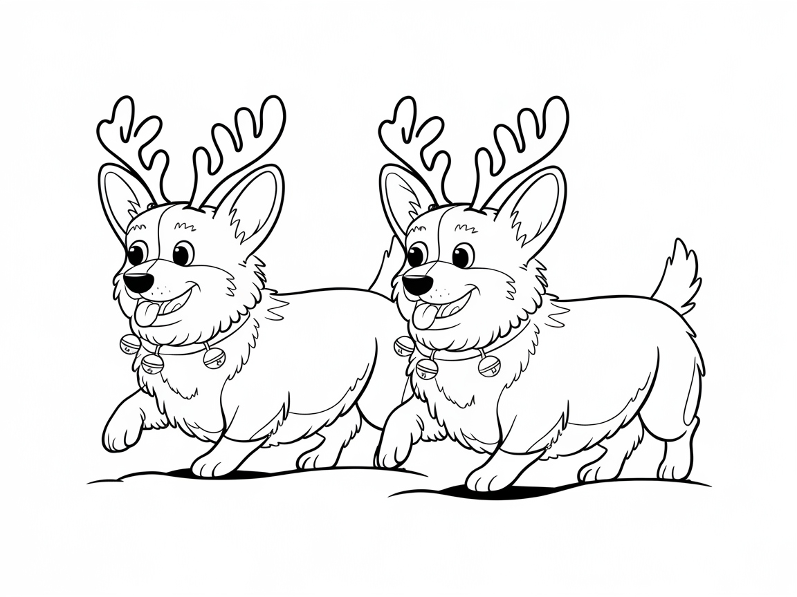 Corgi Reindeer Romp: A Jolly Duo to Color