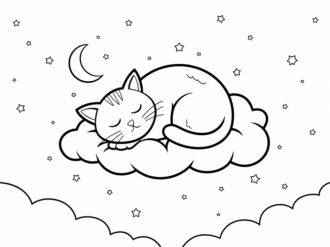 Dreamy Cat Napping on a Cloud