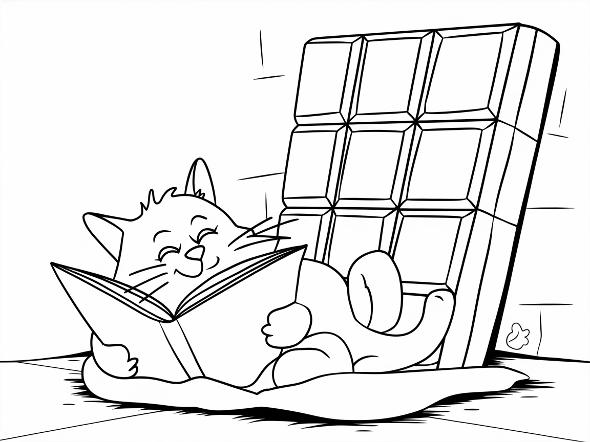 Relaxing with a Book and a Chocolate Cat
