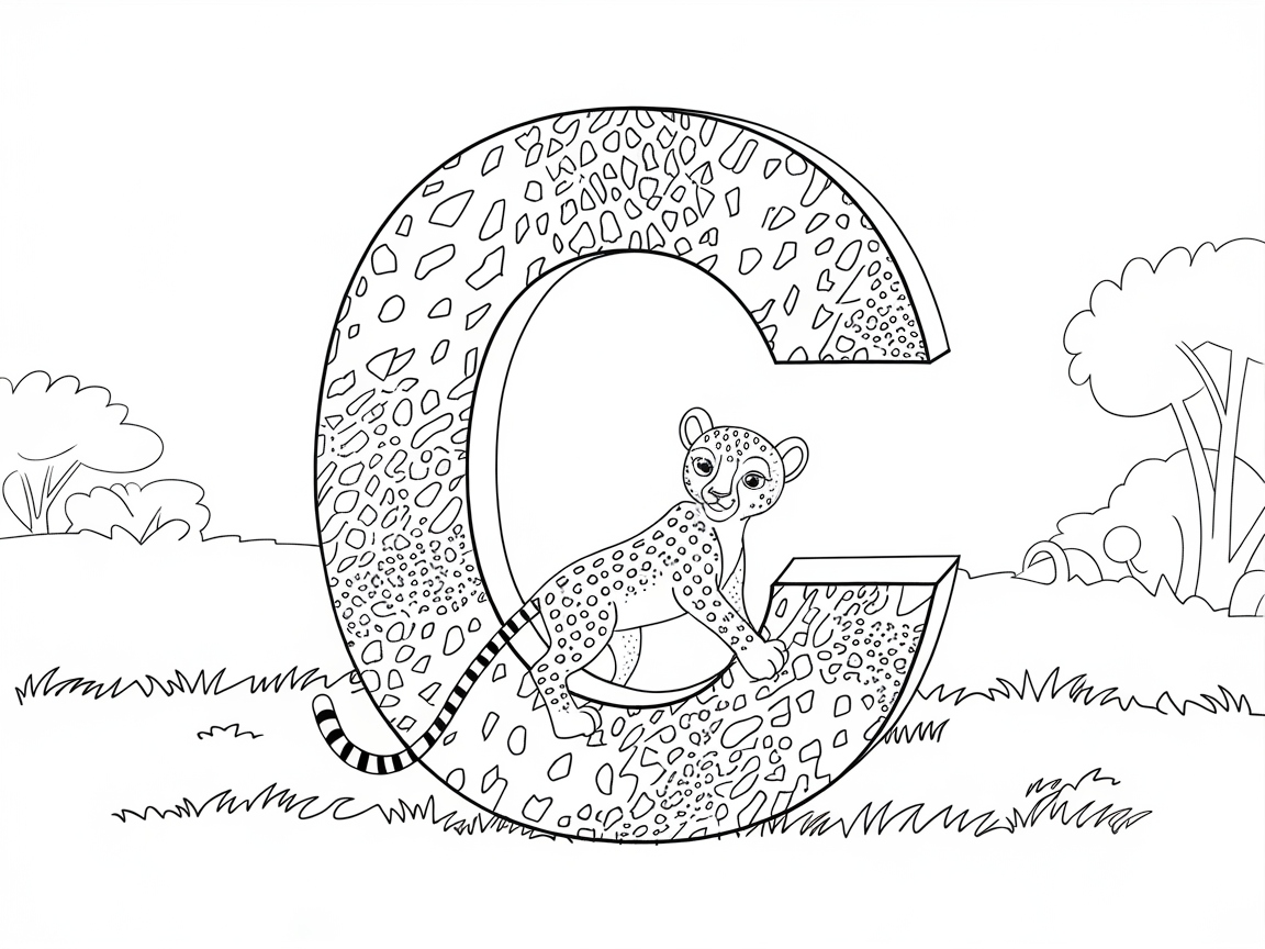 Cheetah Cub Climbing the Letter C