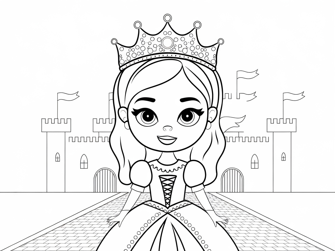 Enchanting Princess at the Castle Coloring Page