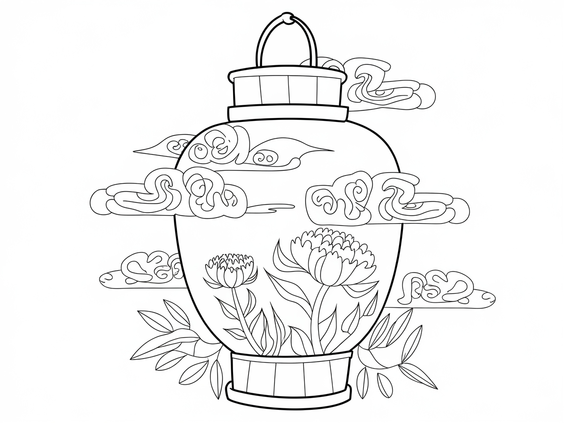 Elegant Peony Lantern with Flowing Clouds