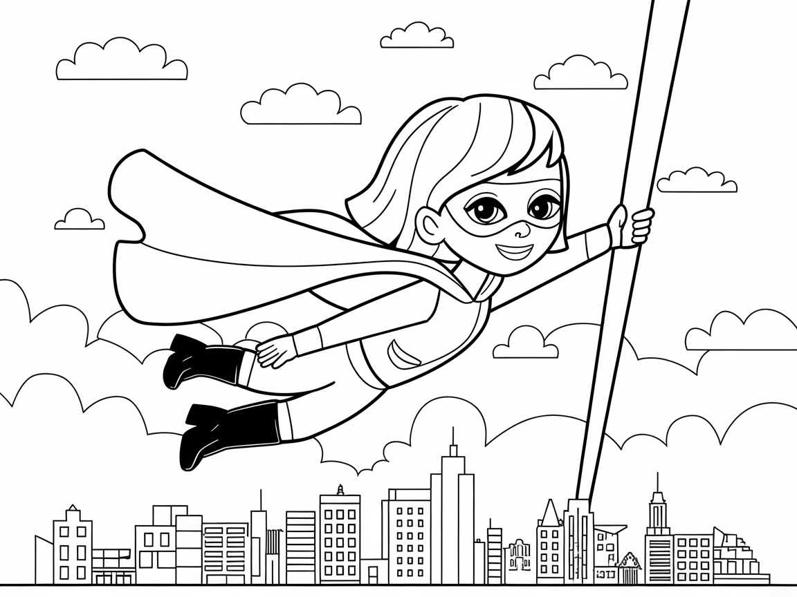 Soar with This Bold Superhero Girl Coloring Page