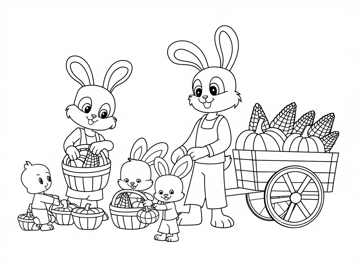 Harvest Time with Bunny Family