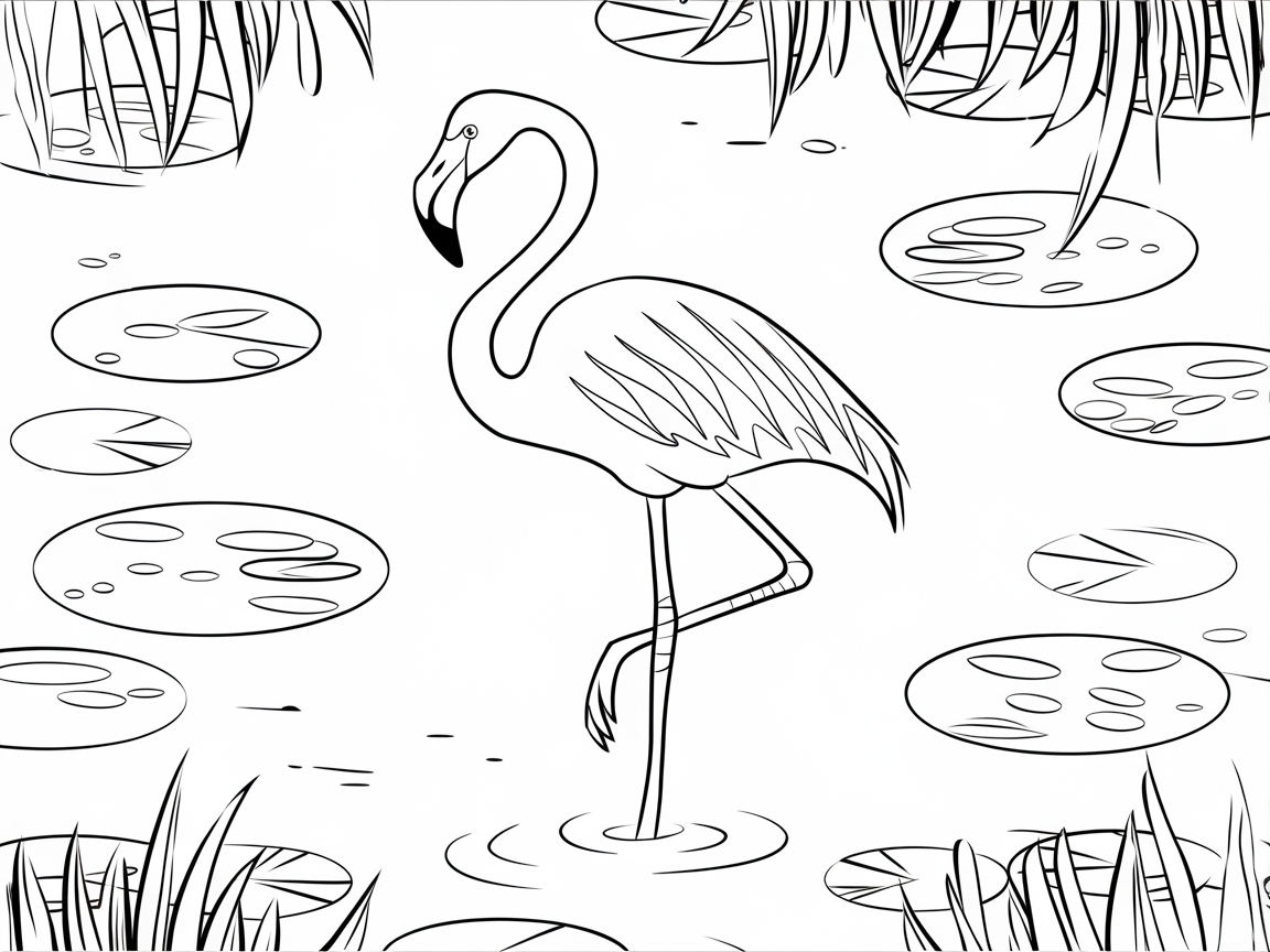 Graceful Flamingo in a Tranquil Pond