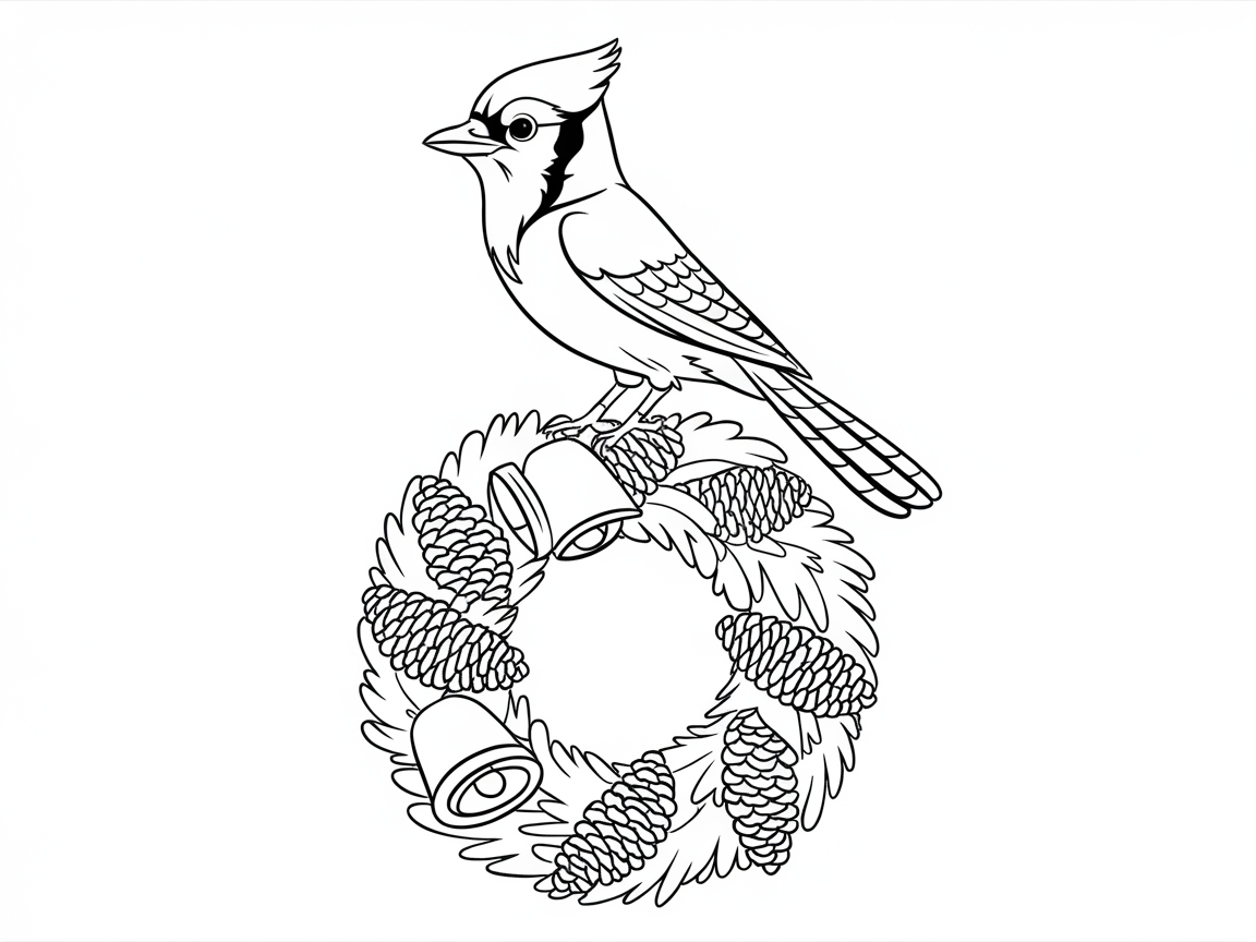 Blue Jay on a Festive Wreath