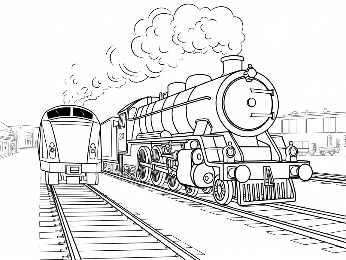 Steam and Diesel: Train Duo at the Station
