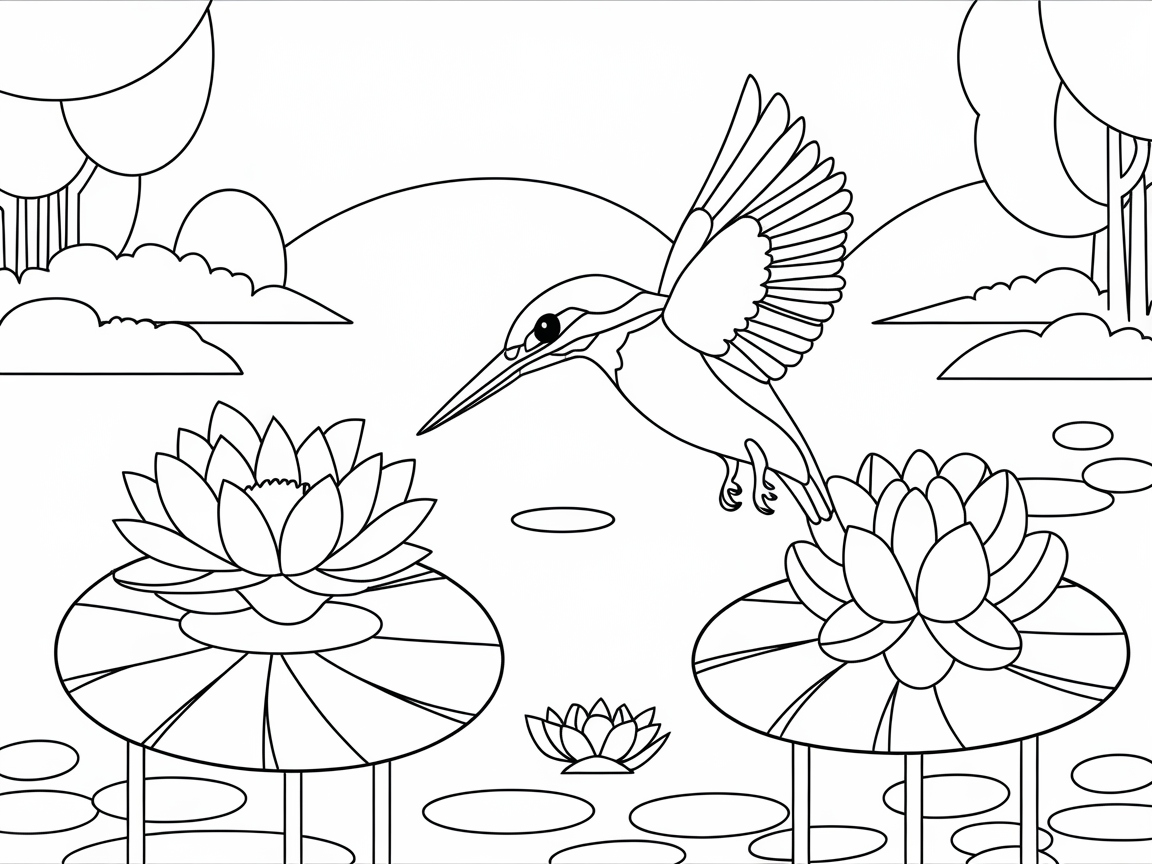 Kingfisher in the Lily Pond